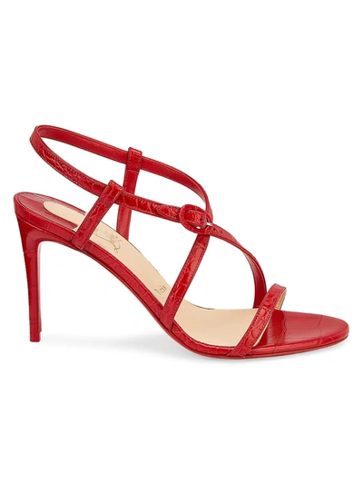 Shop Christian Louboutin Women's Selima Leather Slingback Sandals In Loubi Red