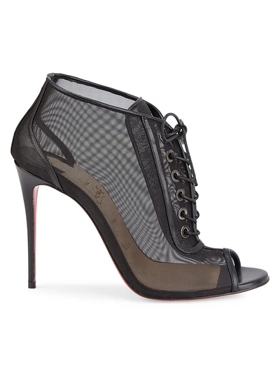 Christian Louboutin Black Suede, Lace and Mesh Empiralta Bow Open
