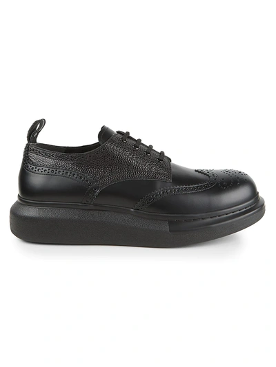 Shop Alexander Mcqueen Men's Brogue Platform Leather Shoes In Black