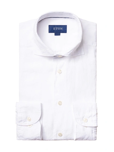 Shop Eton Contemporary-fit Linen Soft Casual Button-down Shirt In White