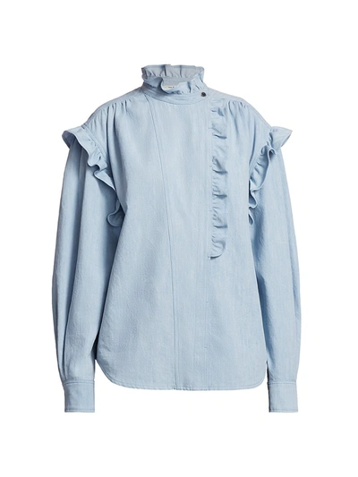 Shop Isabel Marant Étoile Gossia High-neck Denim Shirt In Light Blue