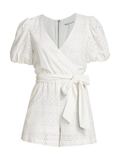 Shop Alice And Olivia Paulina Eyelet Wrap Romper In Off White