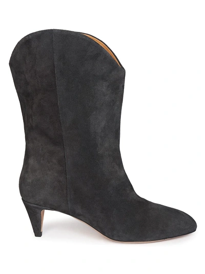 Shop Isabel Marant Dernee Western Suede Mid-calf Boots In Faded Black