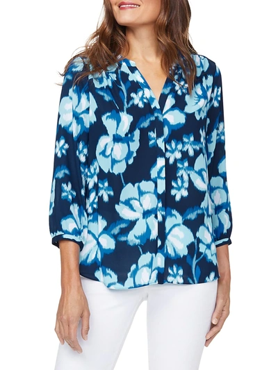 Shop Nydj Women's Floral Pintuck Blouse In Blue Passion Flower