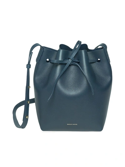 Shop Mansur Gavriel Women's Mini Leather Bucket Bag In Blue