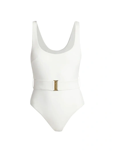 Shop Zimmermann Bells Belted Scoopneck One-piece Swimsuit In Ivory