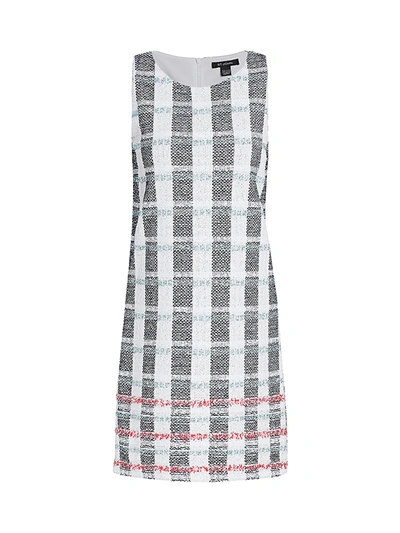 Shop St John Striped Tweed Shift Dress In Navy Ecru Multi