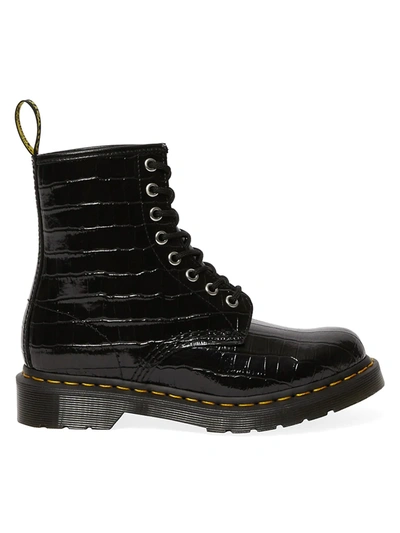 Shop Dr. Martens' Women's 1460 Croc-embossed Patent Leather Combat Boots In Black