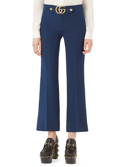 Shop Gucci Women's Gg-detail Flare Pants In Navy