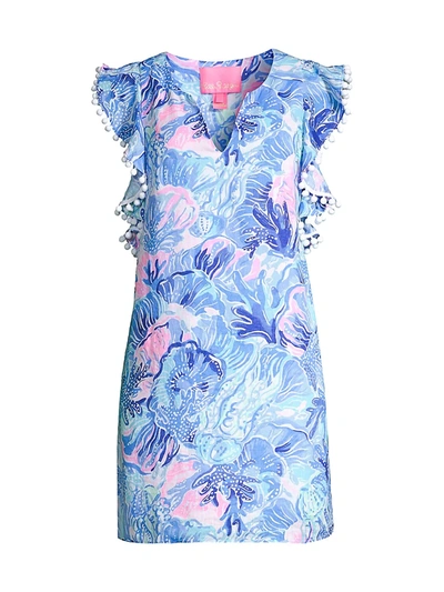 Shop Lilly Pulitzer Women's Astara Flutter Linen Dress In Saltwater Blue Shade Seekers