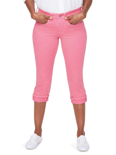 Shop Nydj Women's Marilyn Mid-rise Straight Leg Crop Frayed Cuffed Jeans In Pink Flamingo
