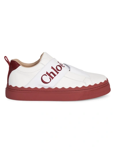 Shop Chloé Women's Lauren Logo-strap Leather Sneakers In Dawn Red