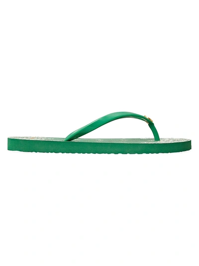 Shop Tory Burch Women's Thin Bandana-print Flip Flops In Amazon Green