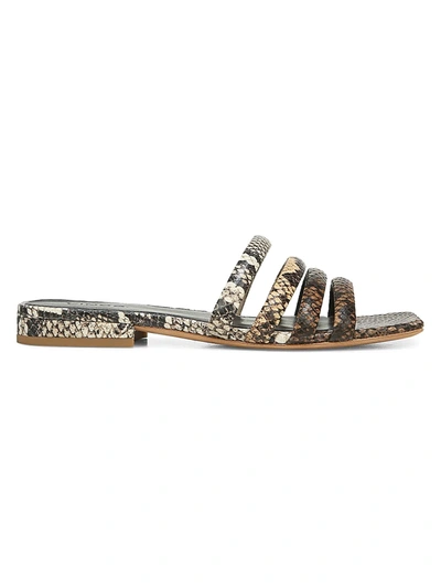 Shop Vince Zahara Flat Snakeskin-embossed Leather Sandals In Coffee