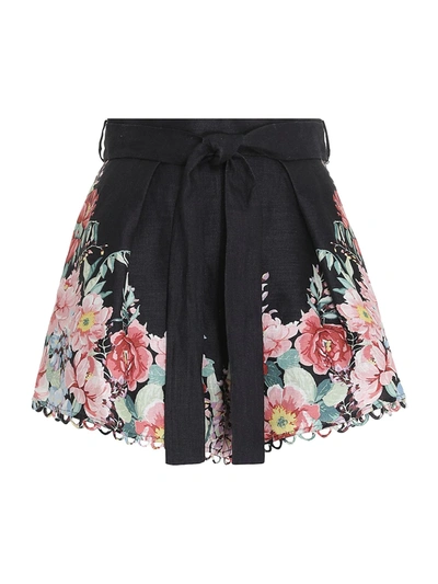 Shop Zimmermann Bellitude Floral Linen Shorts In Dark Navy