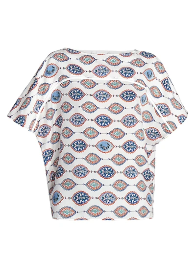 Shop Chloé Ceramic-print Silk Habotai Top In White Blue