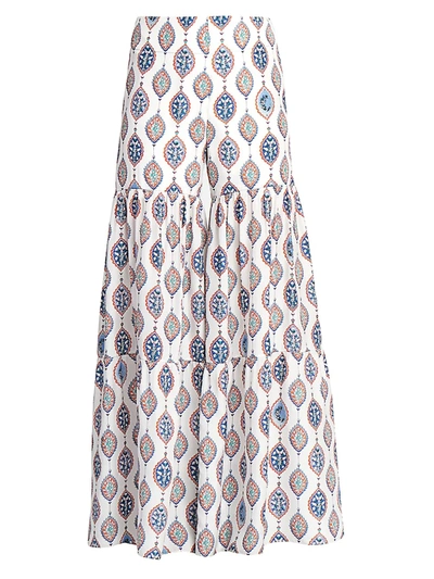 Shop Chloé Women's Ceramic-print Silk Habotai Flare Trousers In White Blue