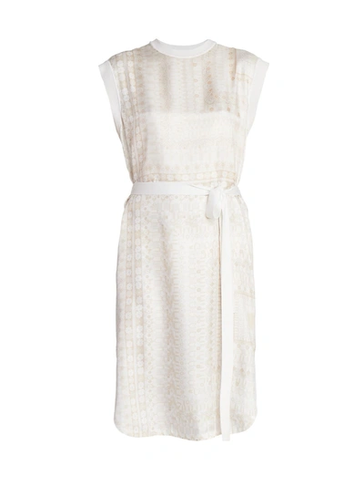 Shop Chloé Belted Moasic Twill & Wool Midi Dress In Iconic Milk