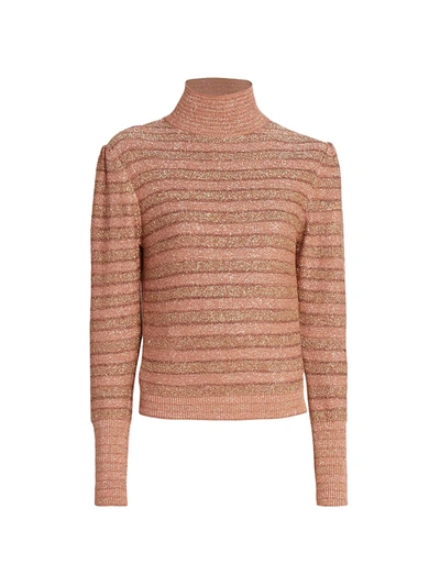 Shop Chloé Stripe Lurex Funnelneck Sweater In Misty Pink