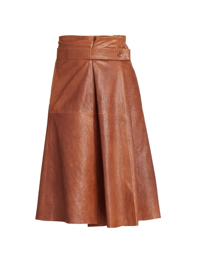 Shop Chloé Women's A-line Leather Midi Skirt In Sharp Brown