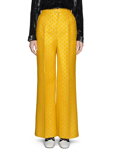 Shop Gucci Women's Light Gg Lamé Wide Pants In Yellow Silver