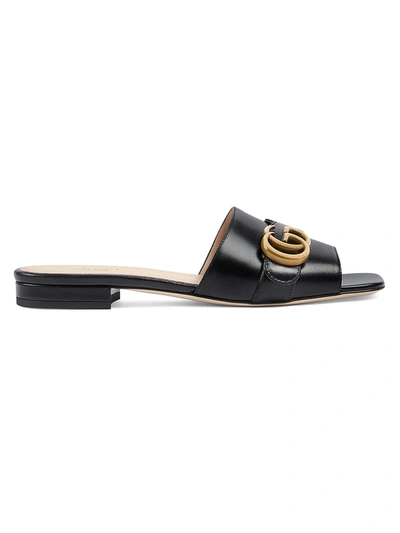 Shop Gucci Women's Women's Leather Slides With Double G In Nero