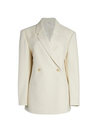 Shop Totême Loreo Double Breasted Blazer In Eggshell