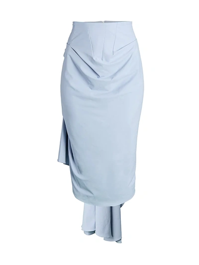 Shop A.w.a.k.e. Women's Bustled Drape Pencil Skirt In Light Blue