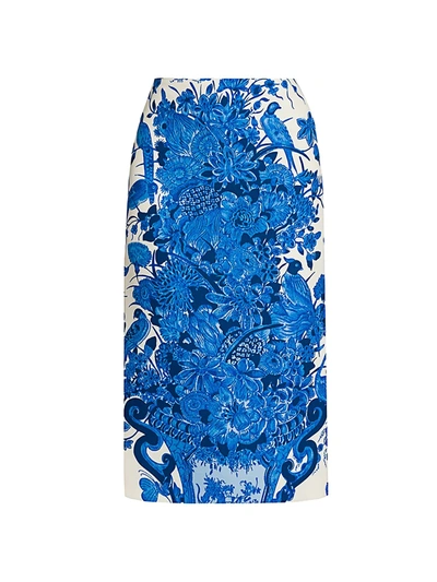 Shop Valentino Women's Wool & Silk Floral Pencil Skirt In Avorio Blue
