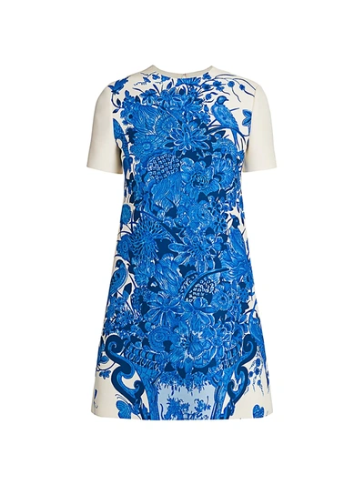 Shop Valentino Women's Printed Wool & Silk Shift Dress In Avorio Blue
