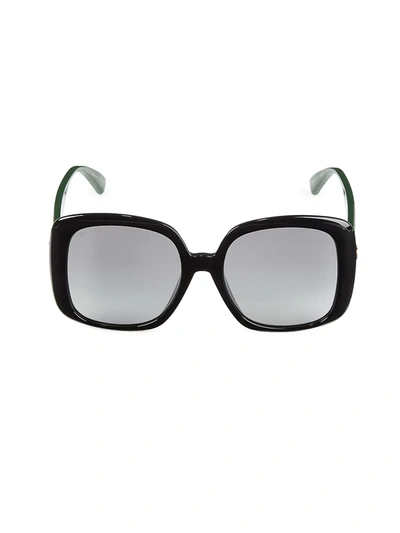 Shop Gucci Women's 56mm Rectangular Sunglasses In Black
