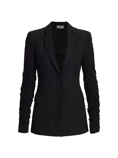Shop Akris Punto Women's Ruched-sleeve Crepe Jacket In Black