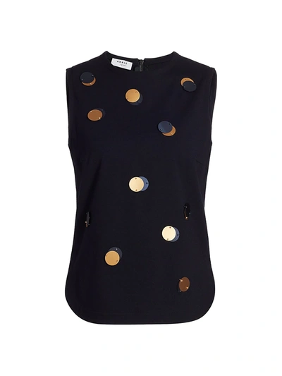 Shop Akris Punto Sequin Dot Jersey Sleeveless Top In Navy