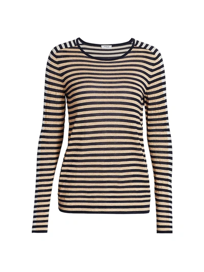 Shop Akris Punto Tri-color Lurex Stripe Sweater In Navy Cream Gold