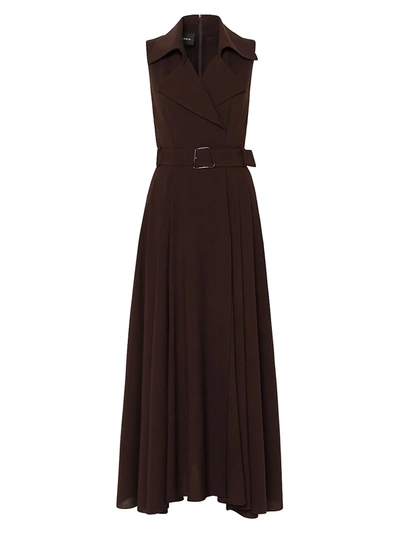 Shop Akris Wool Crepe Challis Belted Maxi Dress In Mahogany