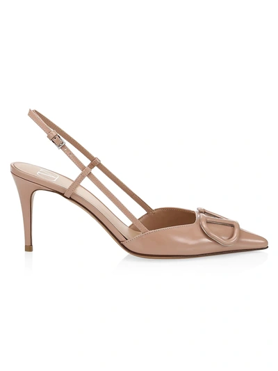 Shop Valentino Vlogo Leather Slingback Pumps In Rose Cannelle