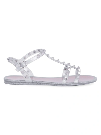 Shop Valentino Rockstud Glitter Pvc Sandals In Silver