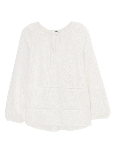 Shop Tanya Taylor Janey Silk Peasant Blouse In Ivory