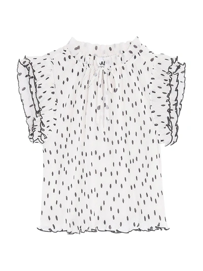 Shop Ganni Dotted Cap-sleeve Top In White