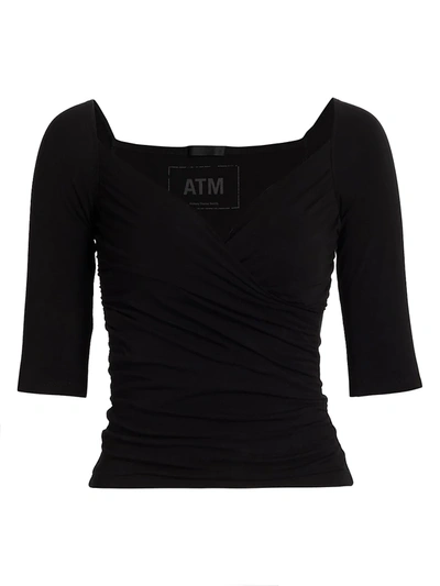 Shop Atm Anthony Thomas Melillo Crossover Elbow-sleeve Top In Black