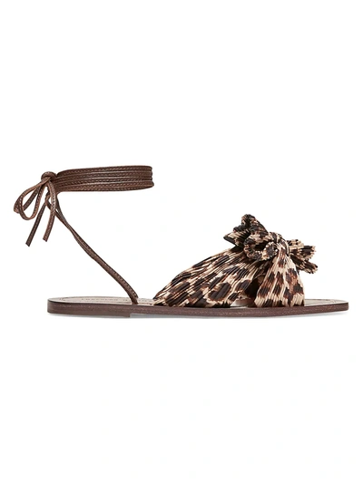 Shop Loeffler Randall Women's Peony Ankle-wrap Knotted Leopard-print Sandals In Chocolate
