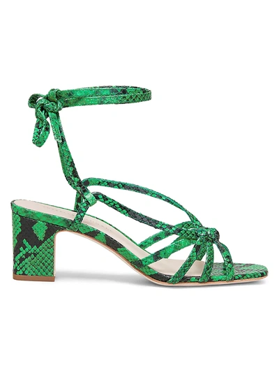 Shop Loeffler Randall Women's Libby Ankle-wrap Snakeskin-embossed Leather Sandals In Kelly Green