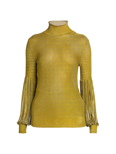 Shop Bottega Veneta Chain Knit Turtleneck Sweater In Acid