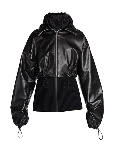 Shop Bottega Veneta 2-in-1 Leather Knit Jacket In Nero