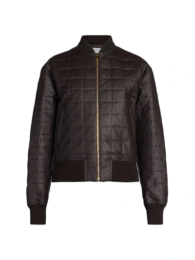 Shop Bottega Veneta Women's Quilted Leather & Silk Bomber Jacket In Fondente