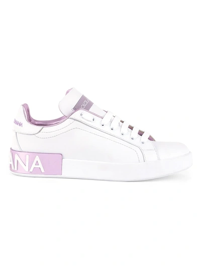 Shop Dolce & Gabbana Women's Portofino Leather Sneakers In Bianco Rosa
