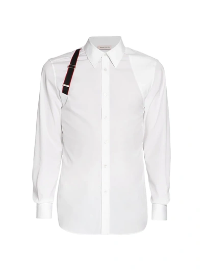 Shop Alexander Mcqueen Logo Tape Harness Stretch-cotton Shirt In White