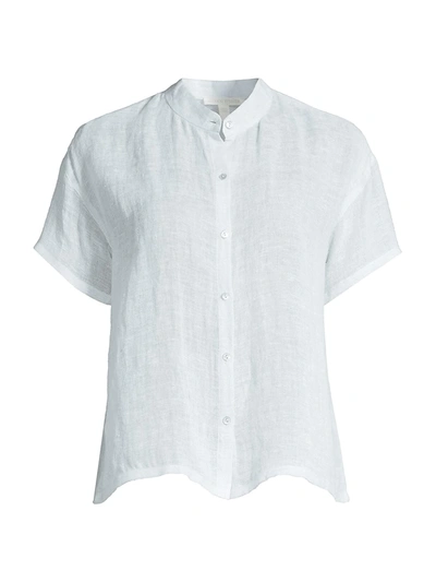Shop Eileen Fisher Women's Mandarin Collar Short-sleeve Shirt In Dawn