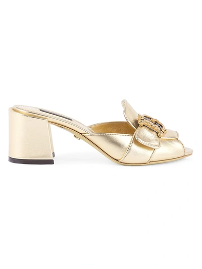 Shop Dolce & Gabbana D & G Girls Metallic Leather Mules In Orochiaro