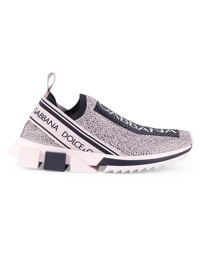 Shop Dolce & Gabbana Women's Sorrento Crystal-embellished Knit Sneakers In Rosa Polvere Nero